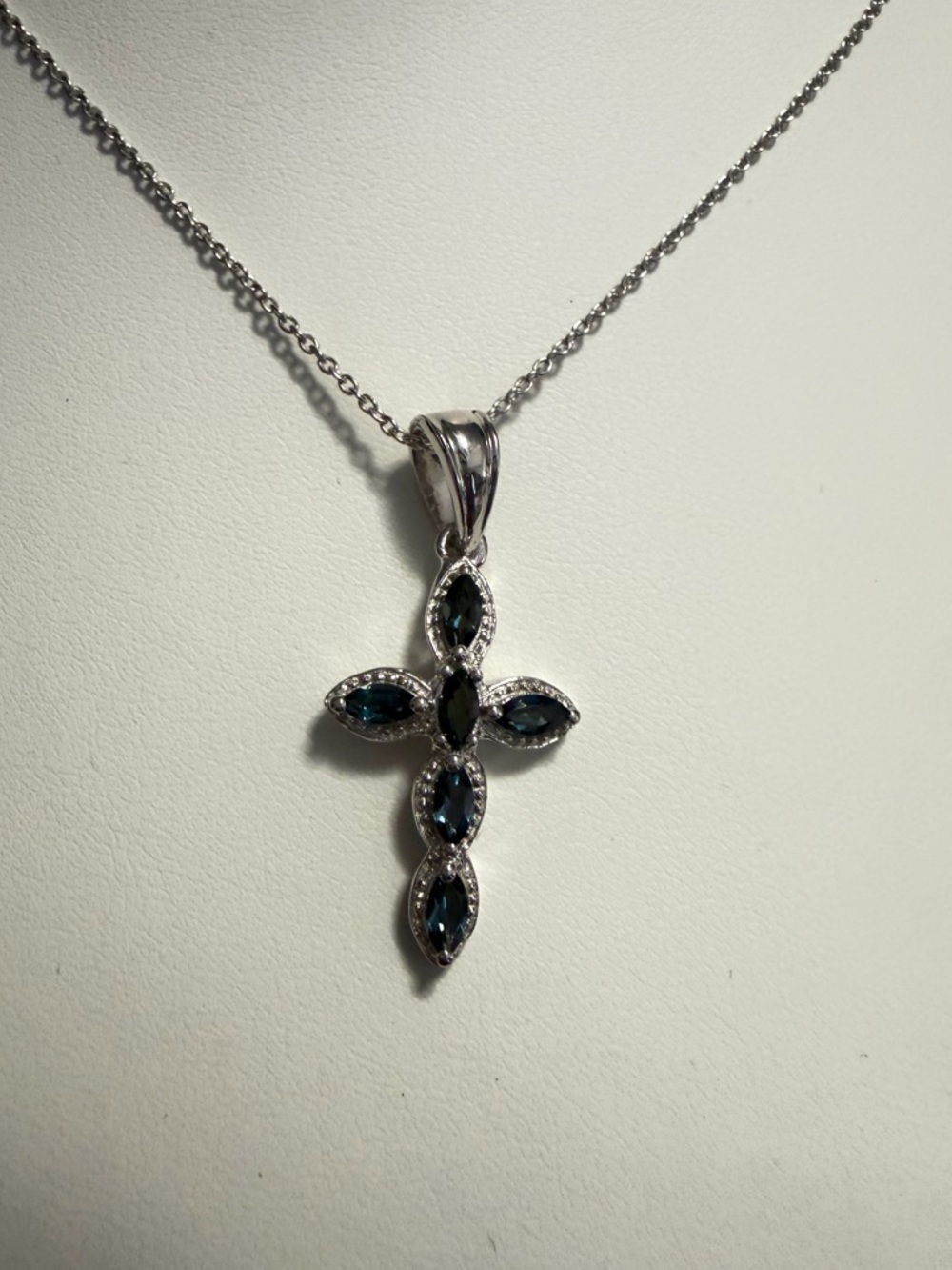 Genuine 1.02ct London Blue Topaz Cross Necklace